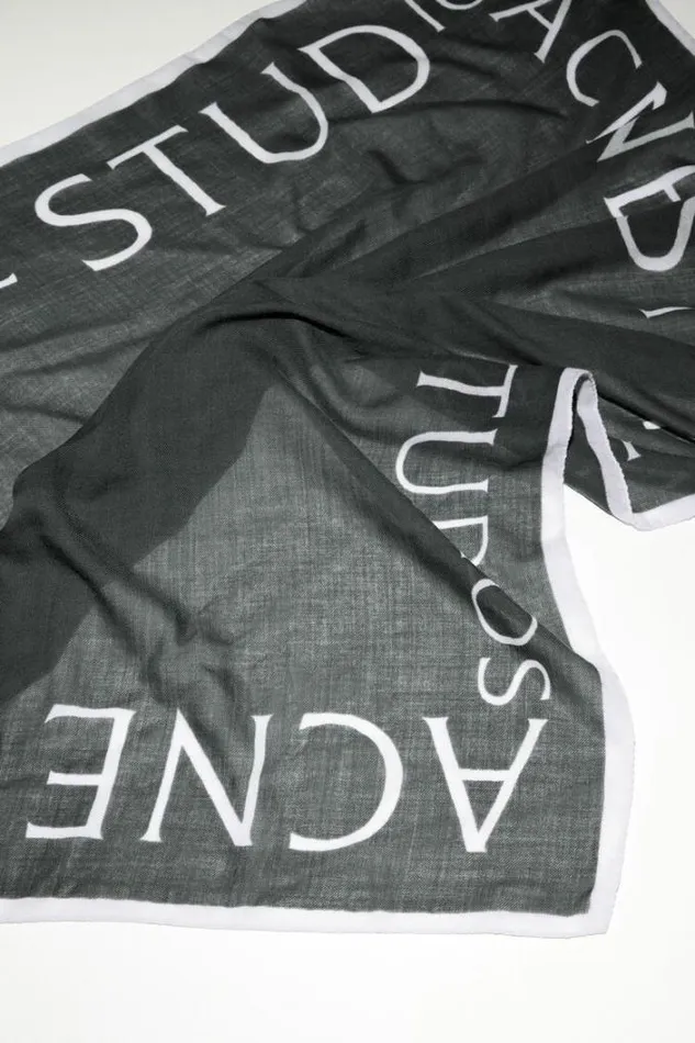 Acne Studios Scarves Woman Logo Wool Square Scarf Carbon Grey