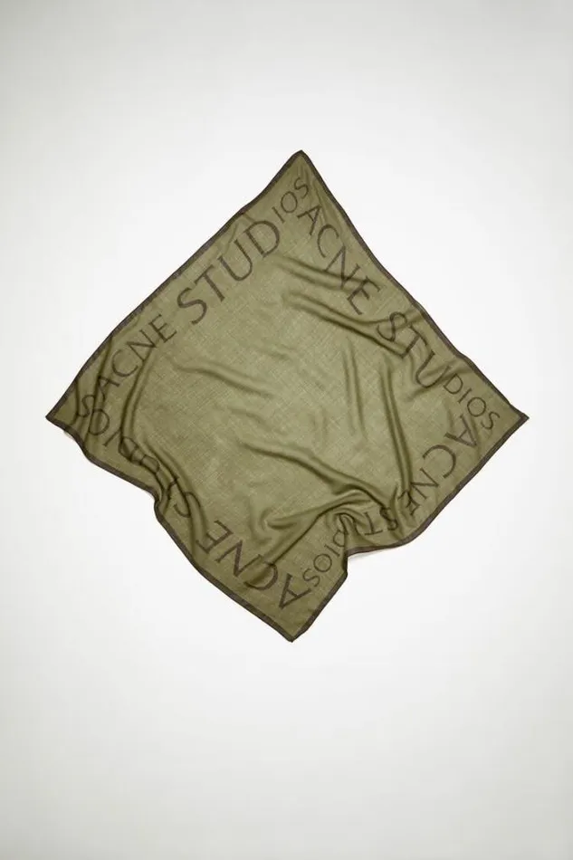 Acne Studios Scarves Woman Logo Wool Square Scarf Dark Olive