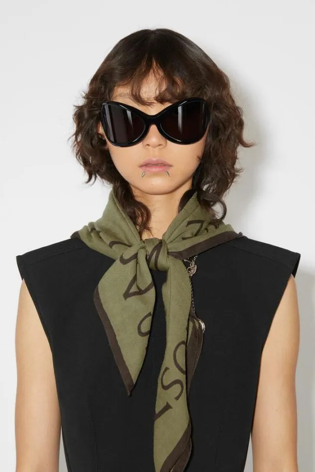 Acne Studios Scarves Woman Logo Wool Square Scarf Dark Olive