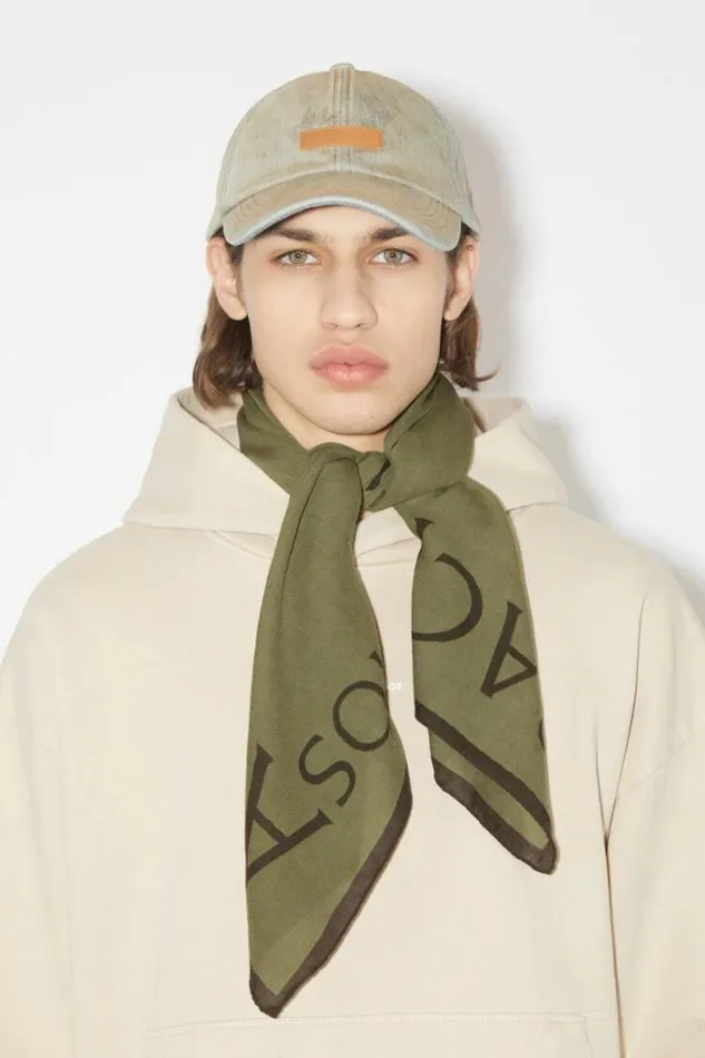 Acne Studios Scarves Woman Logo Wool Square Scarf Dark Olive
