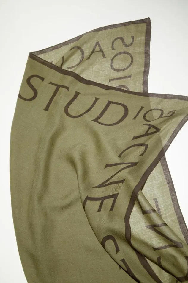 Acne Studios Scarves Woman Logo Wool Square Scarf Dark Olive