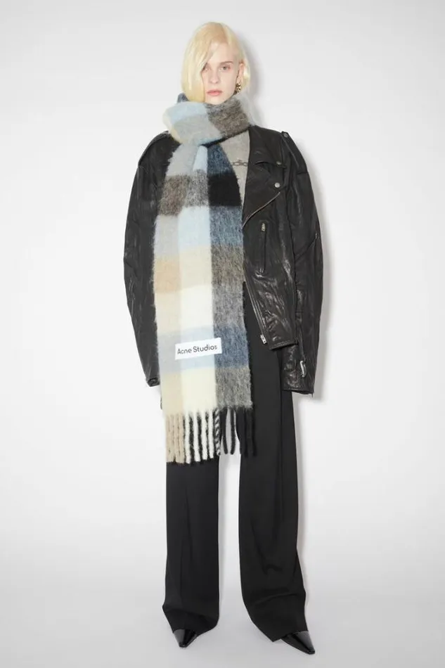 Acne Studios Scarves Woman Mohair Checked Scarf BlueBeigeBlack