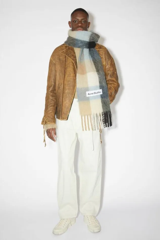 Acne Studios Scarves Woman Mohair Checked Scarf BlueBeigeBlack