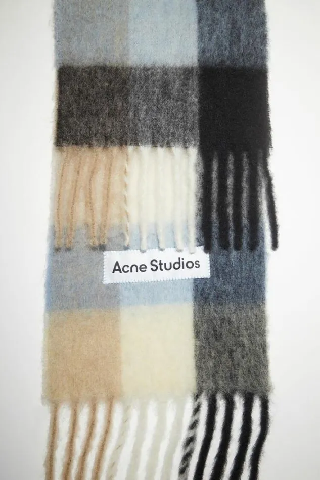 Acne Studios Scarves Woman Mohair Checked Scarf BlueBeigeBlack
