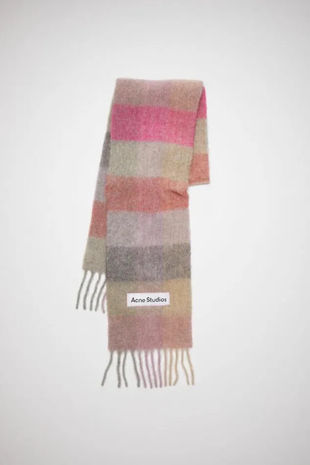 Acne Studios Scarves Woman Mohair Checked Scarf FuchsiaLilacPink