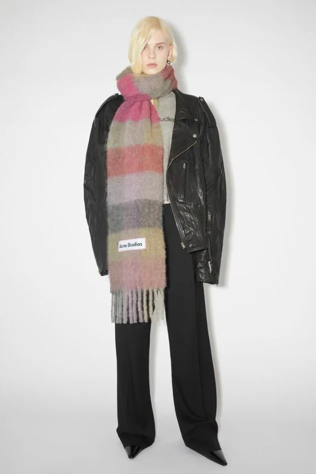 Acne Studios Scarves Woman Mohair Checked Scarf FuchsiaLilacPink