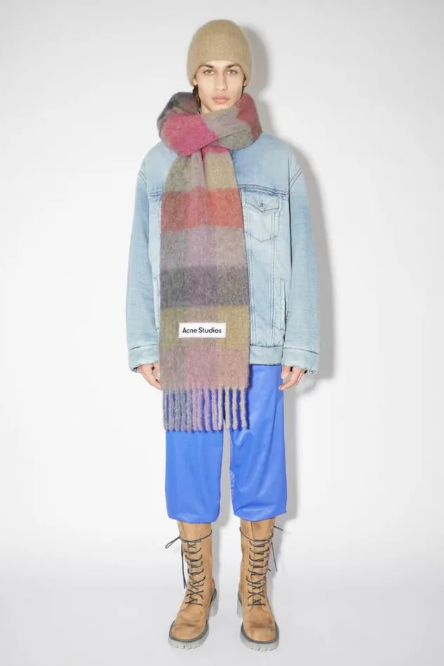 Acne Studios Scarves Woman Mohair Checked Scarf FuchsiaLilacPink
