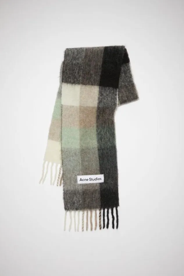 Acne Studios Scarves Woman Mohair Checked Scarf GreenGreyBlack