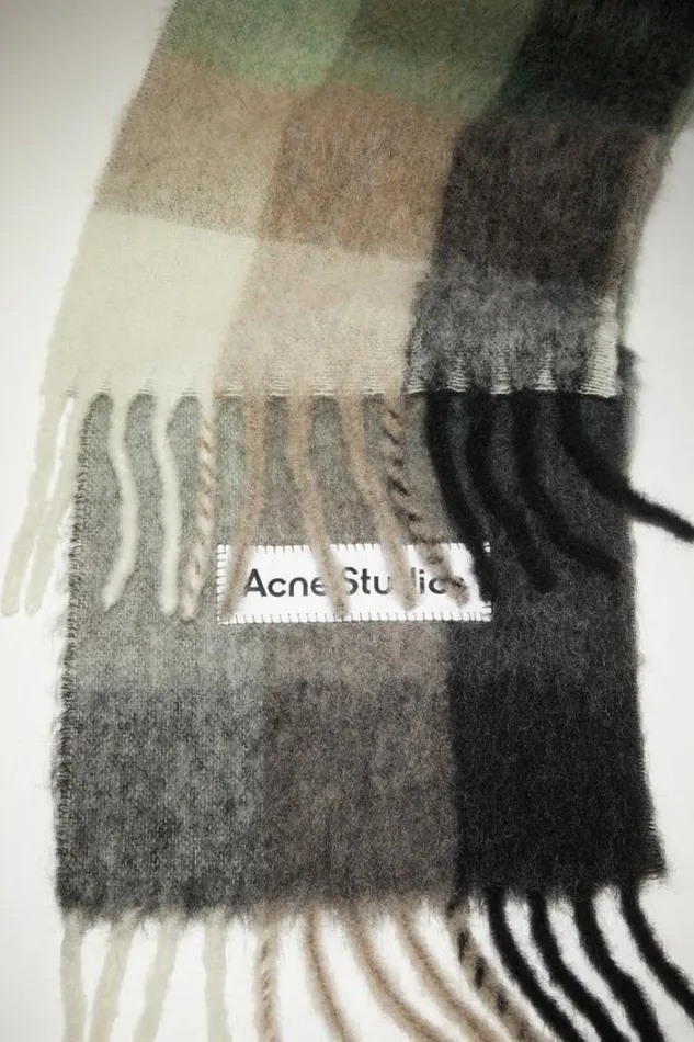 Acne Studios Scarves Woman Mohair Checked Scarf GreenGreyBlack