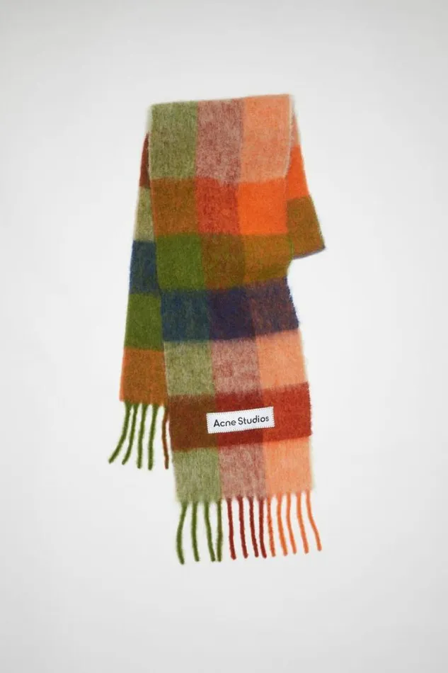 Acne Studios Scarves Woman Mohair Checked Scarf OrangeGreen