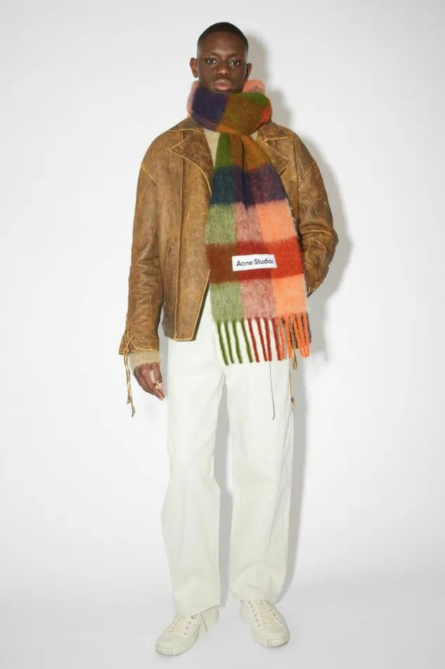 Acne Studios Scarves Woman Mohair Checked Scarf OrangeGreen