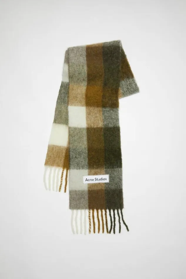 Acne Studios Scarves Woman Mohair Checked Scarf TaupeGreenBlack