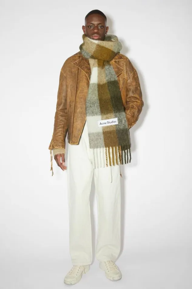 Acne Studios Scarves Woman Mohair Checked Scarf TaupeGreenBlack