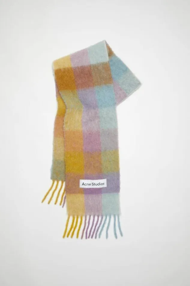 Acne Studios Scarves Woman Mohair Checked Scarf VioletYellowBlue
