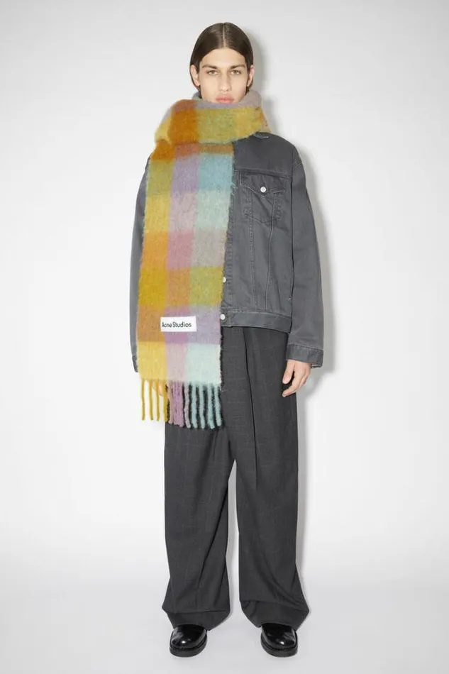 Acne Studios Scarves Woman Mohair Checked Scarf VioletYellowBlue