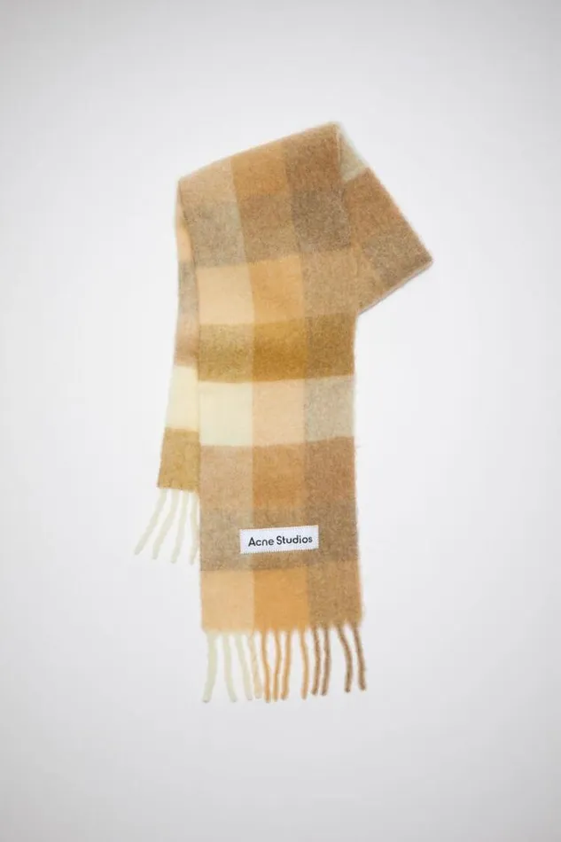 Acne Studios Scarves Woman Mohair Checked Scarf WhiteBeige