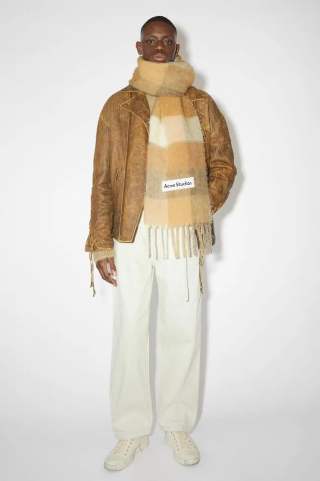 Acne Studios Scarves Woman Mohair Checked Scarf WhiteBeige