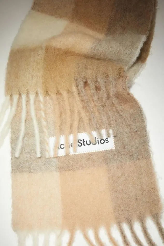 Acne Studios Scarves Woman Mohair Checked Scarf WhiteBeige