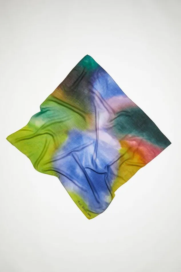 Acne Studios Scarves Woman Printed Scarf Acid GreenLavender Blue
