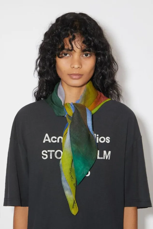 Acne Studios Scarves Woman Printed Scarf Acid GreenLavender Blue
