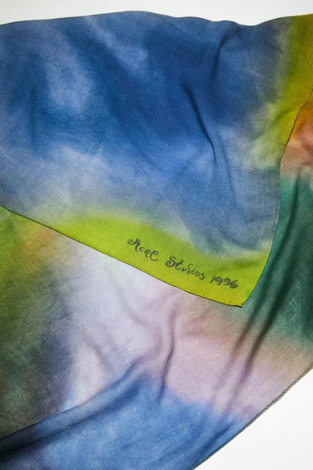 Acne Studios Scarves Woman Printed Scarf Acid GreenLavender Blue