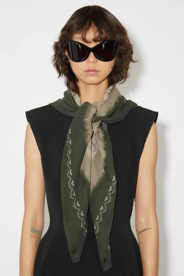 Acne Studios Scarves Woman Printed Scarf Khaki GreenTaupe Beige