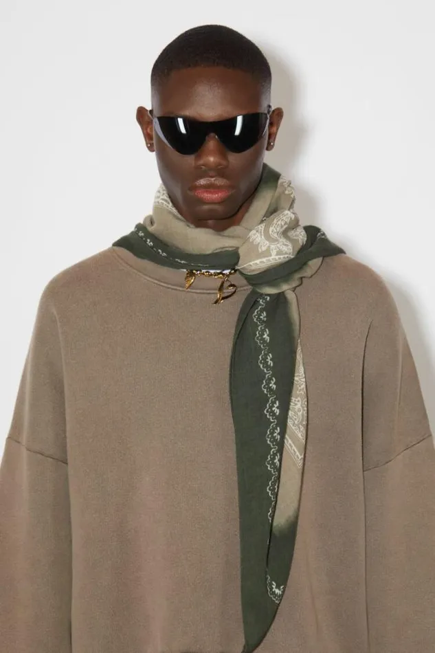 Acne Studios Scarves Woman Printed Scarf Khaki GreenTaupe Beige