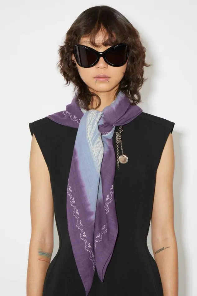 Acne Studios Scarves Woman Printed Scarf Violet PurpleDusty Blue