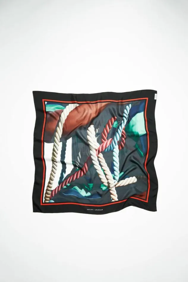 Acne Studios Scarves Woman Printed Silk Scarf BlackMulti