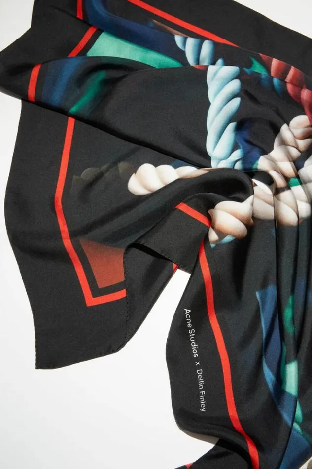 Acne Studios Scarves Woman Printed Silk Scarf BlackMulti