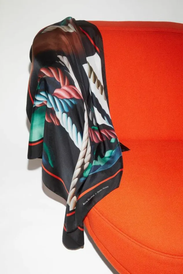 Acne Studios Scarves Woman Printed Silk Scarf BlackMulti