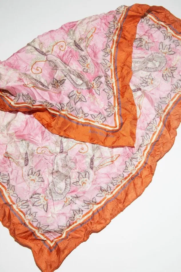 Acne Studios Scarves Woman Printed Silk Scarf Bright Orange