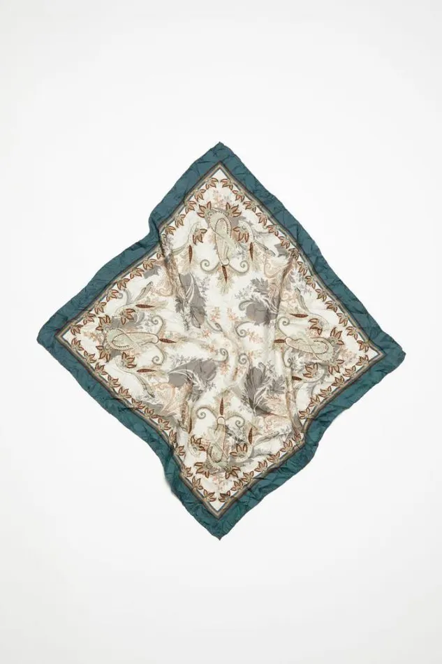 Acne Studios Scarves Woman Printed Silk Scarf Teal Blue