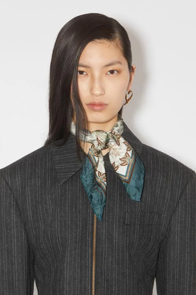 Acne Studios Scarves Woman Printed Silk Scarf Teal Blue