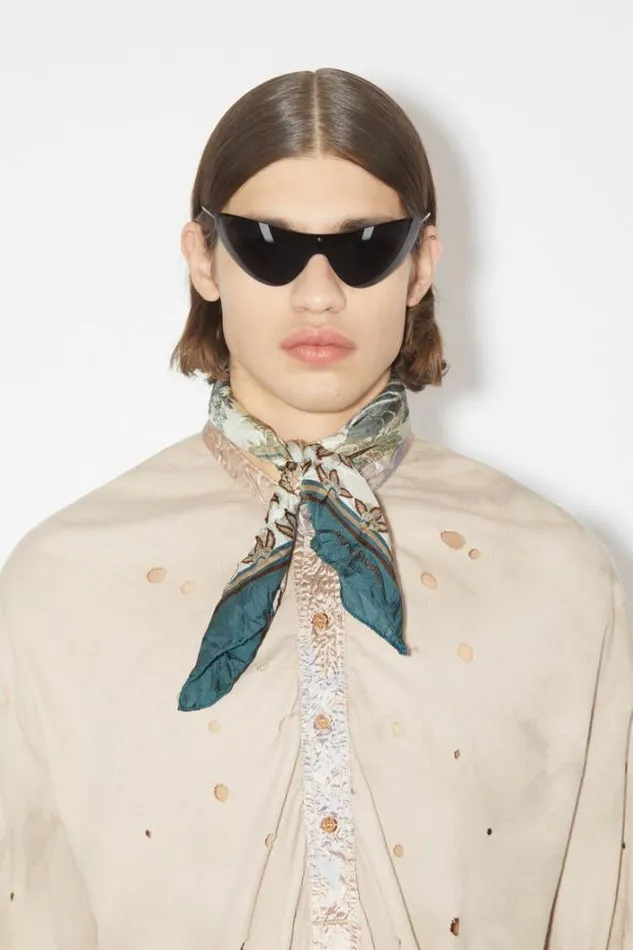 Acne Studios Scarves Woman Printed Silk Scarf Teal Blue