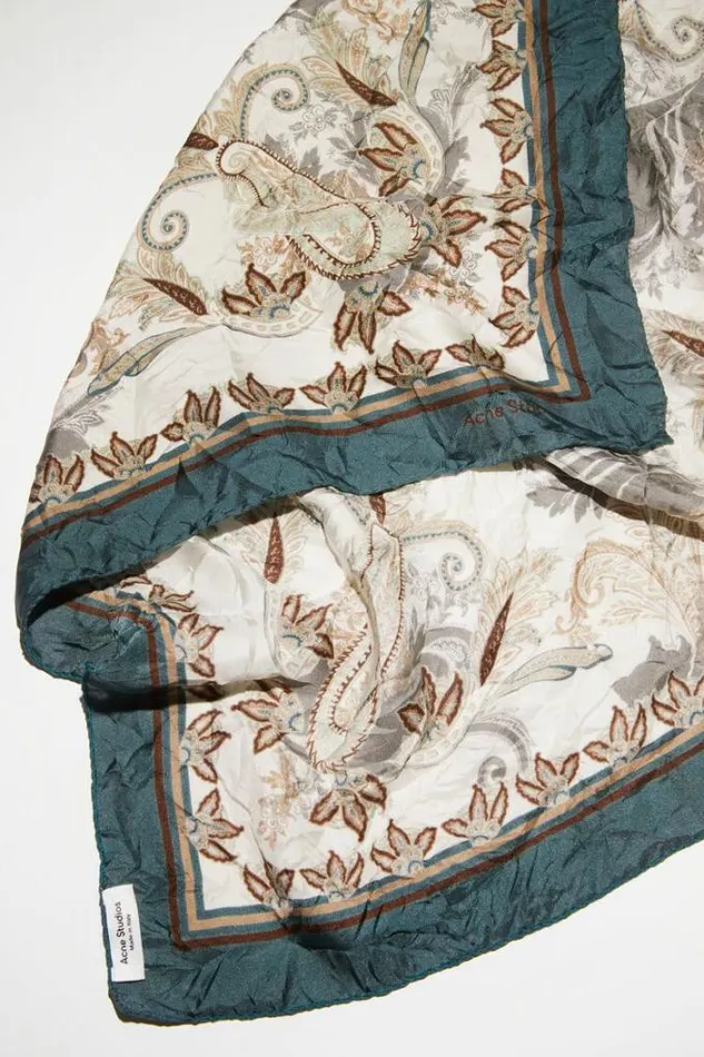 Acne Studios Scarves Woman Printed Silk Scarf Teal Blue