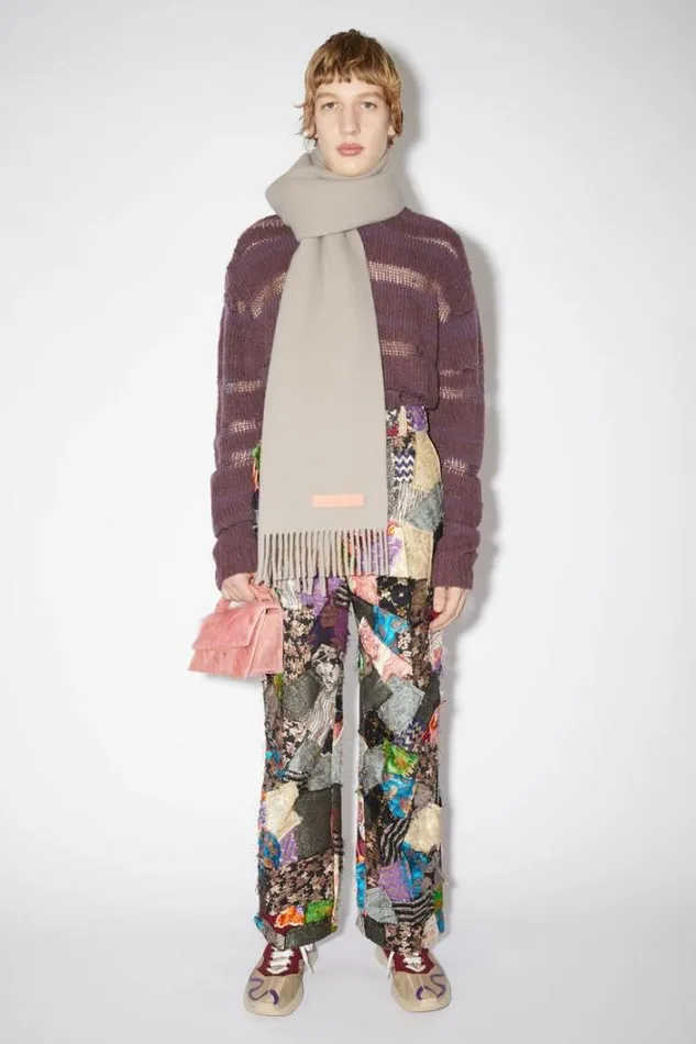 Acne Studios Scarves Woman Rich Wool Fringe Scarf 8211 Narrow Dusty Grey