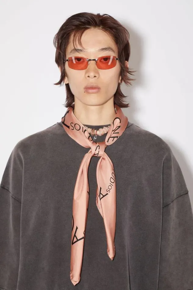 Acne Studios Scarves Woman Silk Logo Scarf 8211 Medium Dusty Pink