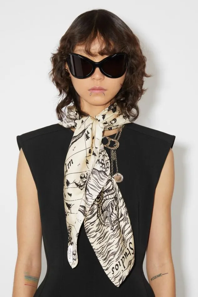 Acne Studios Scarves Woman Stockholm Print Scarf Cream WhiteBlack