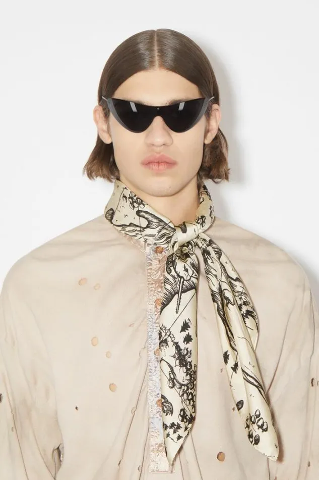 Acne Studios Scarves Woman Stockholm Print Scarf Cream WhiteBlack