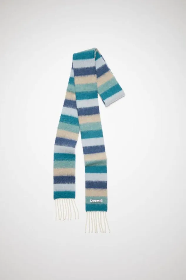 Acne Studios Scarves Woman Stripe Alpaca Wool Scarf BlueGrey