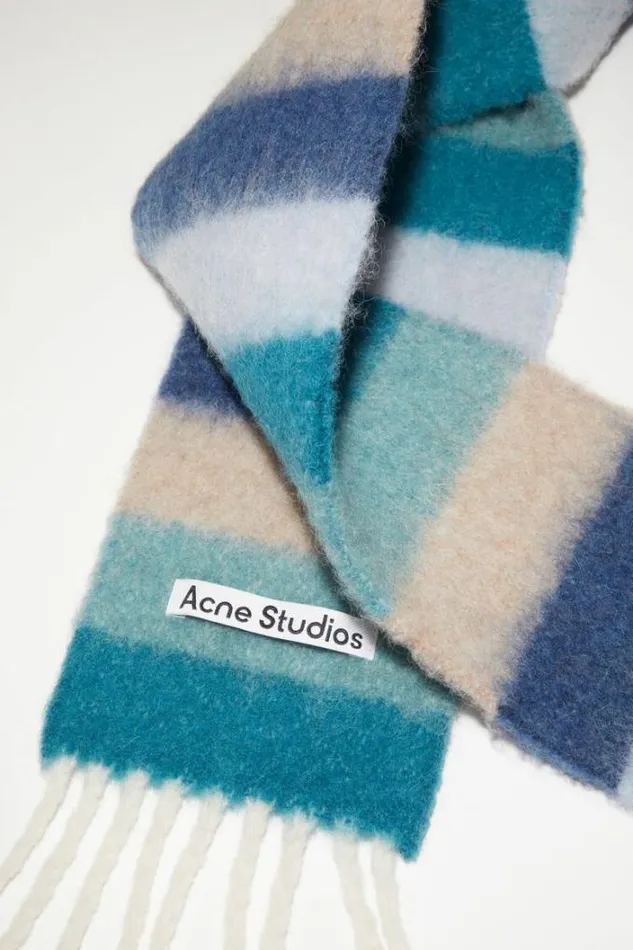 Acne Studios Scarves Woman Stripe Alpaca Wool Scarf BlueGrey