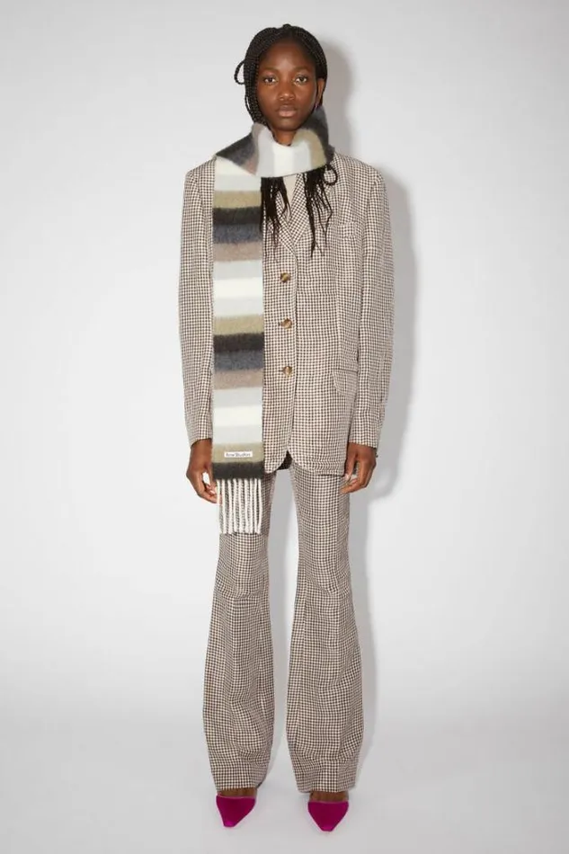 Acne Studios Scarves Woman Stripe Alpaca Wool Scarf Olive GreenGrey