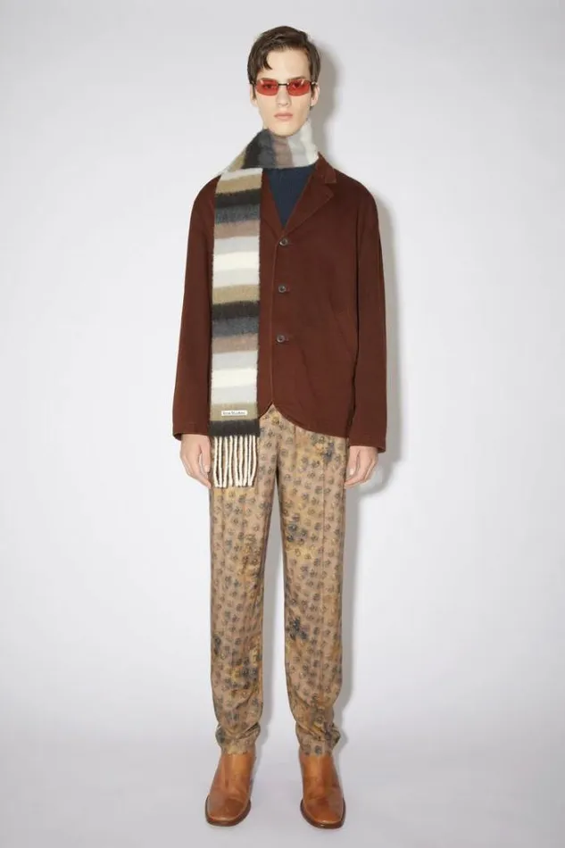 Acne Studios Scarves Woman Stripe Alpaca Wool Scarf Olive GreenGrey