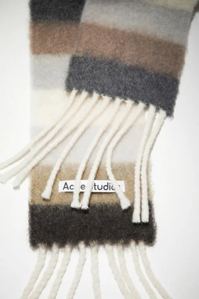 Acne Studios Scarves Woman Stripe Alpaca Wool Scarf Olive GreenGrey