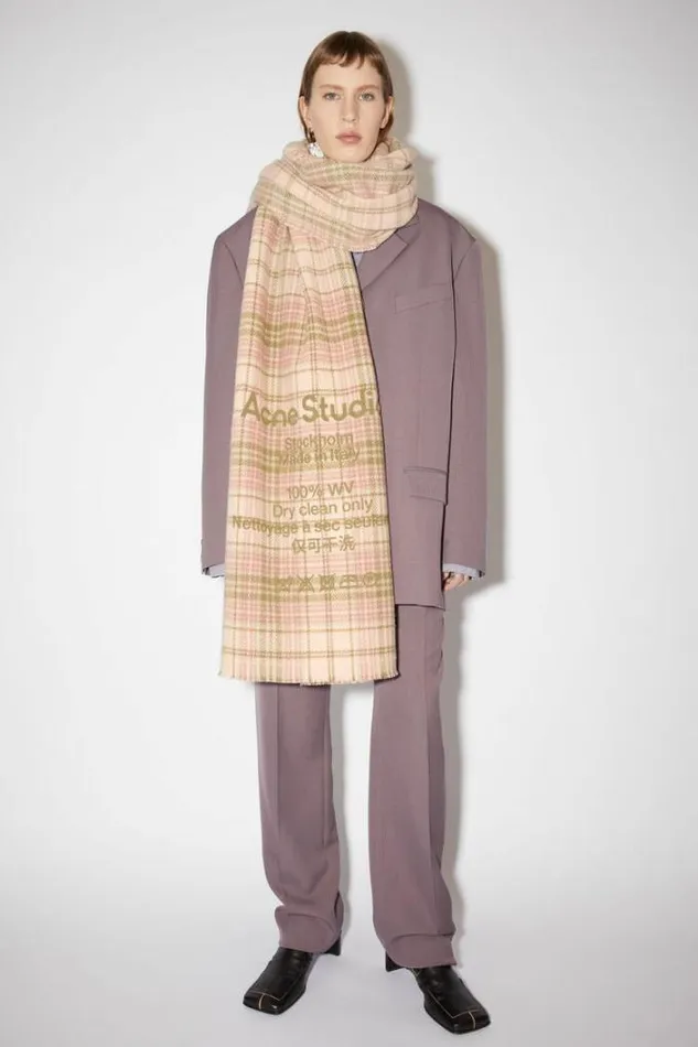 Acne Studios Scarves Woman Tartan Check Scarf PinkKhaki Green