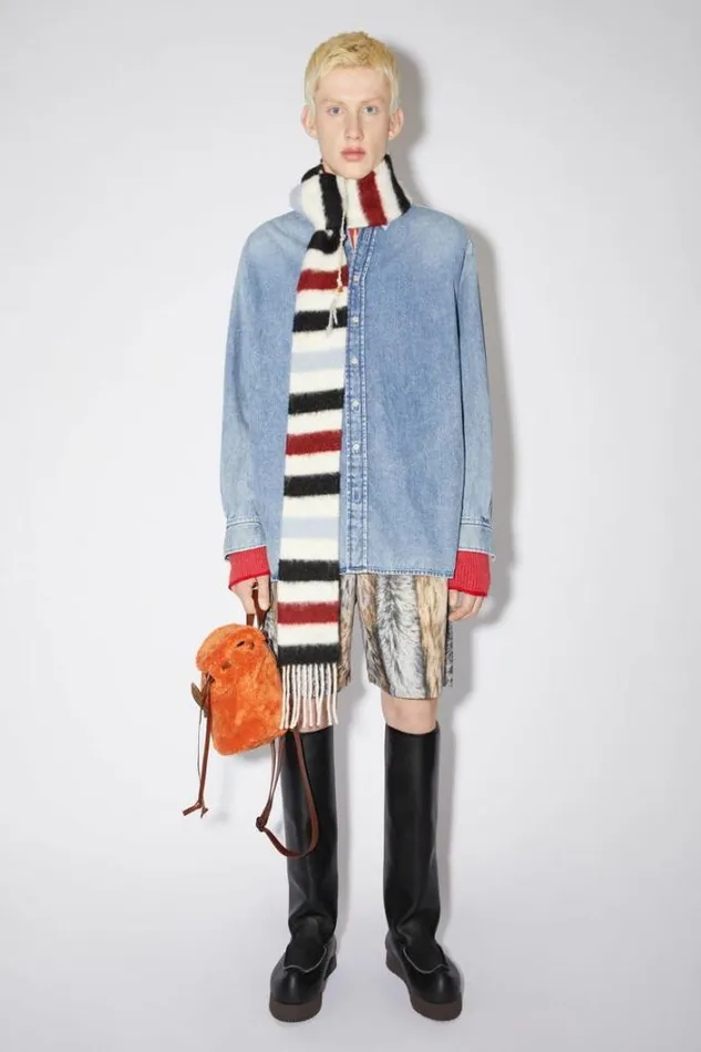 Acne Studios Scarves Woman Woolalpaca Fringe Scarf 8211 Skinny WhiteRedBlack