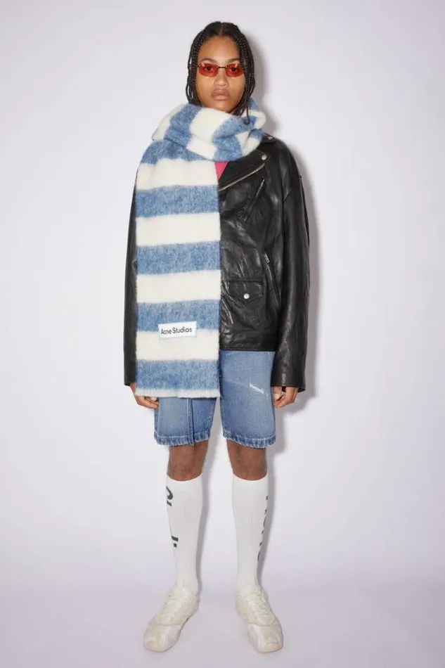 Acne Studios Scarves Woman Woolblend Stripe Scarf BlueWhite