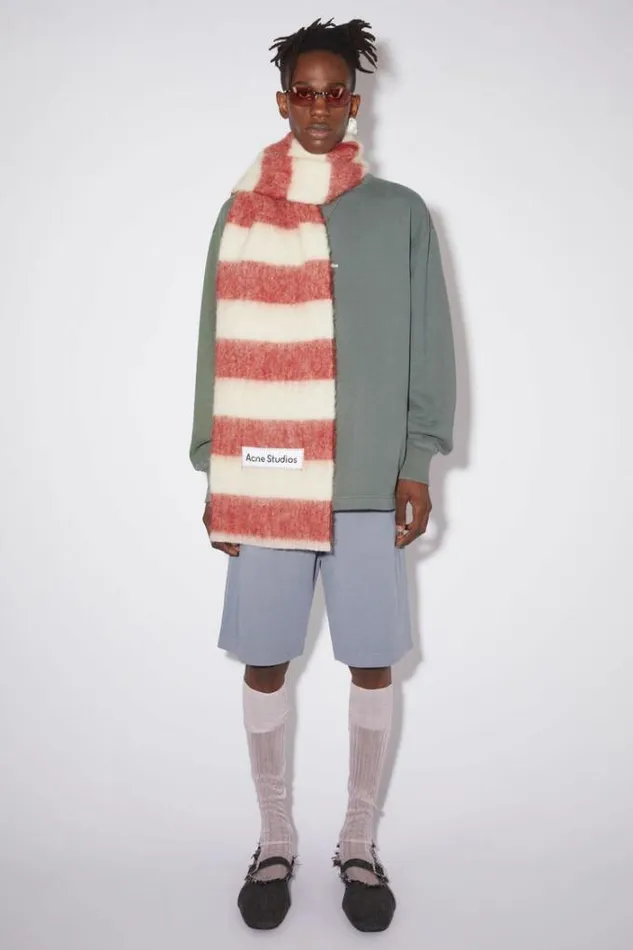Acne Studios Scarves Woman Woolblend Stripe Scarf RedWhite