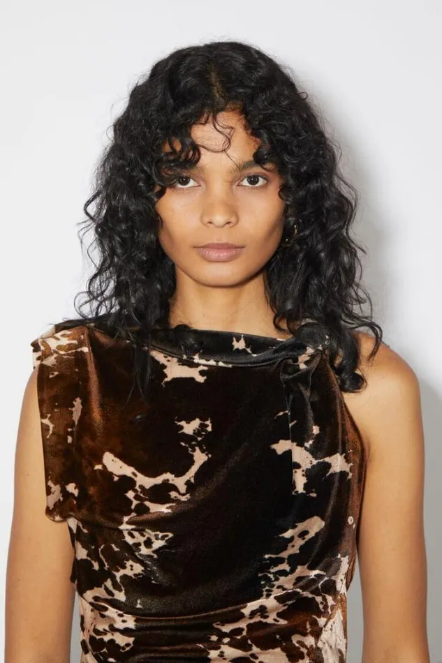 Acne Studios Shirts and Blouses Woman Cow Print Velvet Top Dark Brown